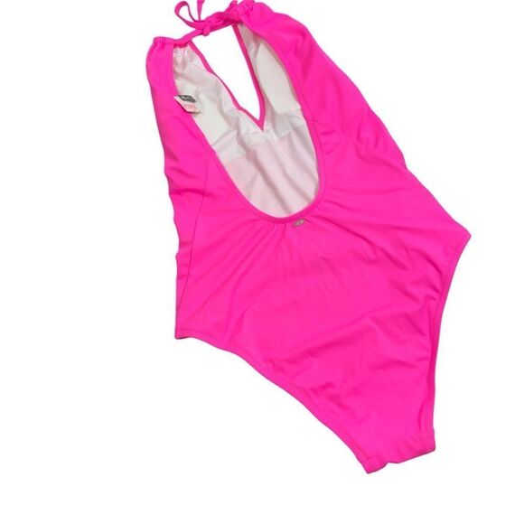 NWT‎ VICTORIA’S SECRET PINK ONE PIECE OPEN BACK NEON PINK HIGH NECK SWIMSUIT L - Picture 2 of 6